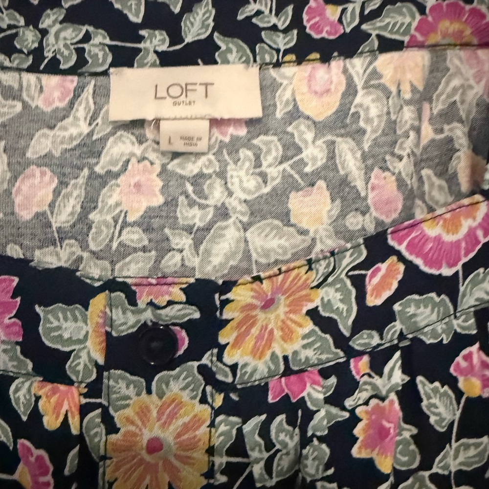 LOFT Navy Floral Square-Neck Blouse - Pink & Yellow Flowers - Picture 2 of 2